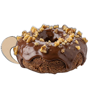 Donut tout chocolat, coulis chocolat et noix concassées