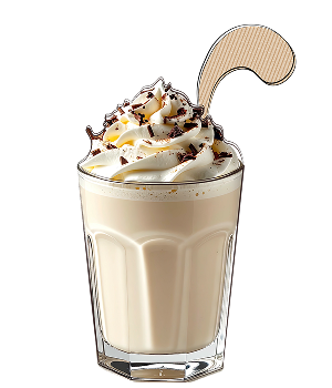 Café latte gourmande avec chantilly et topping