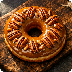 Donut gourmand coulis chocolat-noisette et noix entières